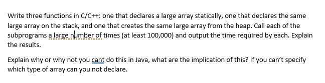 Solved Write three functions in C/C++: one that declares a | Chegg.com