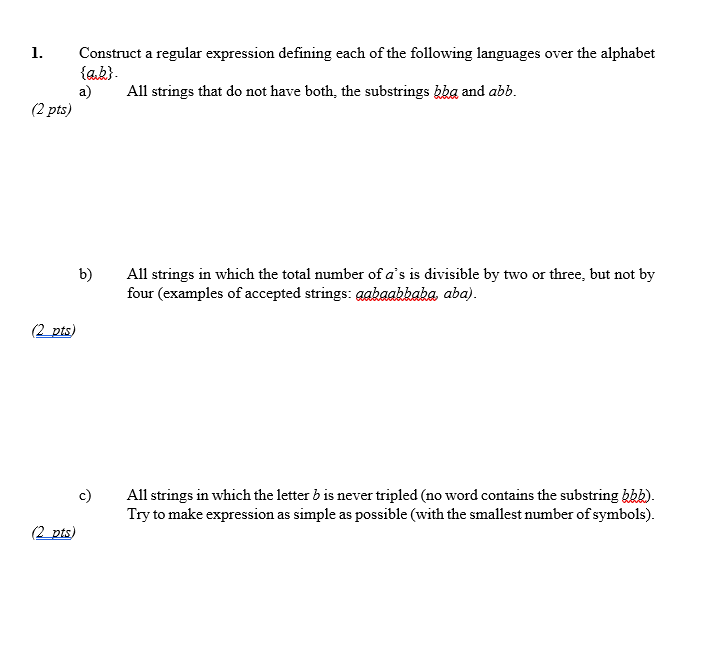 Solved 1. Construct A Regular Expression Defining Each Of | Chegg.com