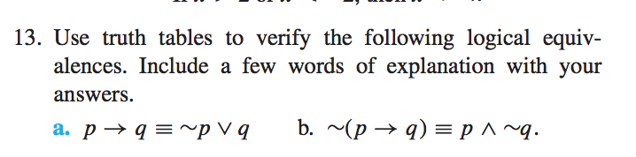 Solved 13. Use truth tables to verify the following logical | Chegg.com