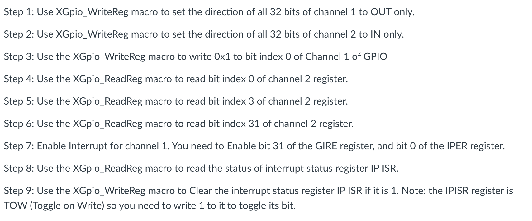 Xilinx GPIO Register space is provided here Table