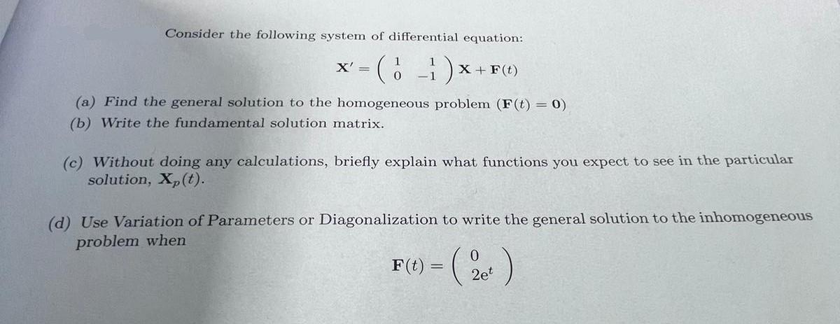 Solved Consider The Following System Of Differential | Chegg.com