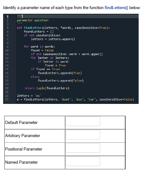 Solved Identify a parameter name of each type from the | Chegg.com