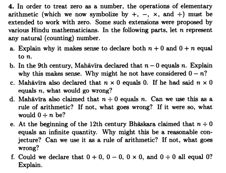 Solved 4. In order to treat zero as a number, the operations | Chegg.com