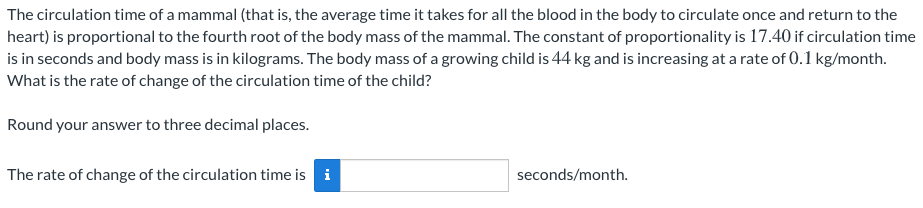 Solved The circulation time of a mammal (that is, the | Chegg.com