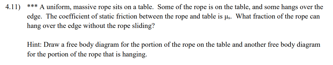 Solved 1) ∗∗∗ A uniform, massive rope sits on a table. Some | Chegg.com