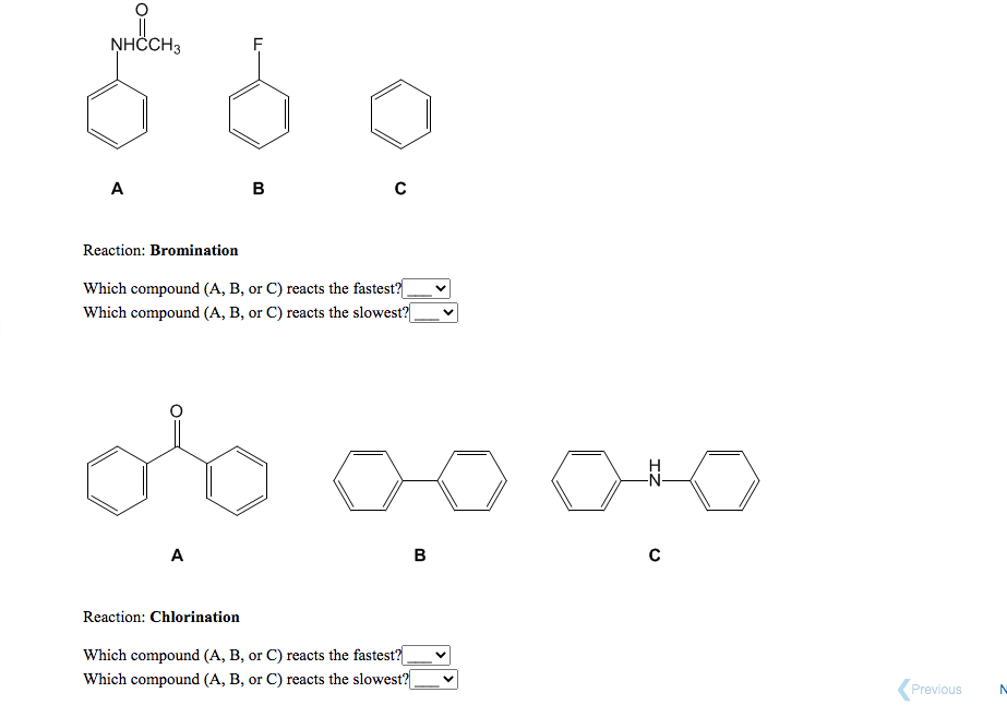 Solved NHÖCH3 A B с Reaction: Bromination Which Compound (A, | Chegg.com