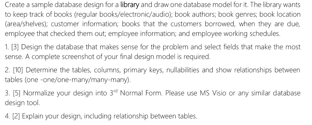 Create a sample database design for a library and | Chegg.com