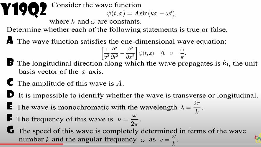Solved Y19Q2 = الينا Consider the wave function v(t, x) = A | Chegg.com