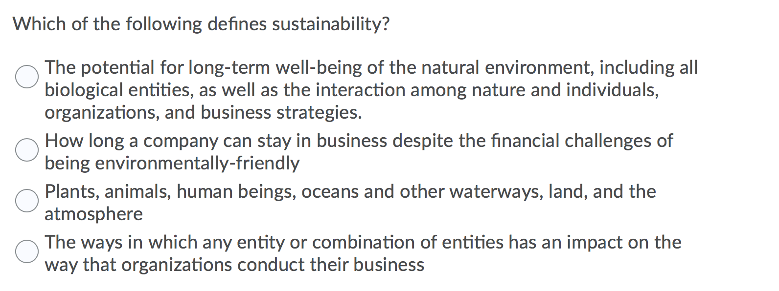 Solved Which of the following defines sustainability? The | Chegg.com