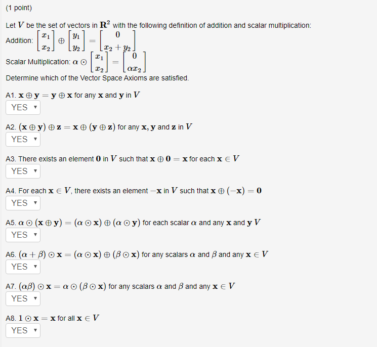 Solved (1 point) Let V be the set of vectors in R™ with the | Chegg.com