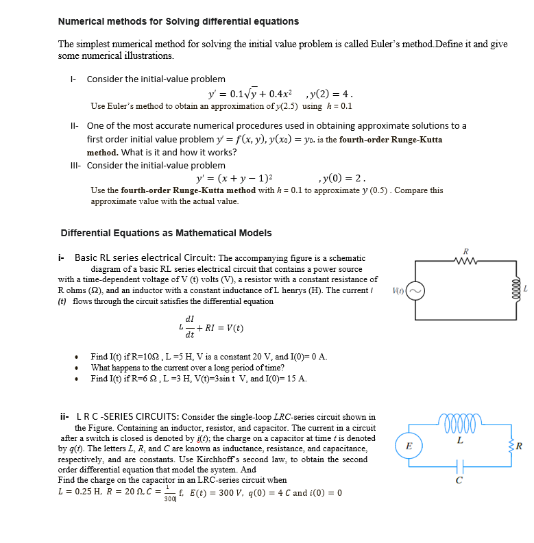 Solved Numerical methods for Solving differential equations | Chegg.com