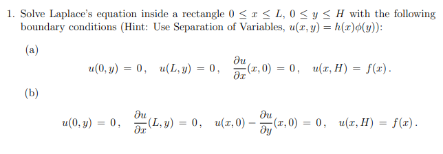 Solved 1. Solve Laplace's equation inside a rectangle | Chegg.com