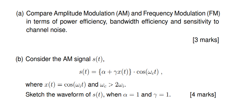 (a) Compare Amplitude Modulation (AM) and Frequency | Chegg.com