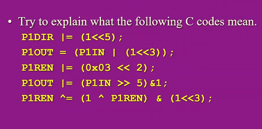 Solved Try to explain what the following C codes mean. P1DIR | Chegg.com
