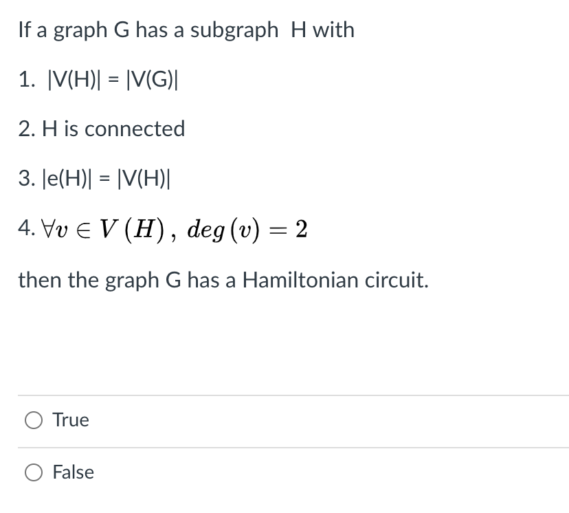 Solved If A Graph G Has A Subgraph H With 1. [V(H)| = |V(G | Chegg.com