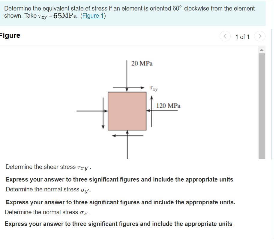 Determine the equivalent state of stress if an element is oriented \( 60^{\circ} \) clockwise from the element shown. Take \(