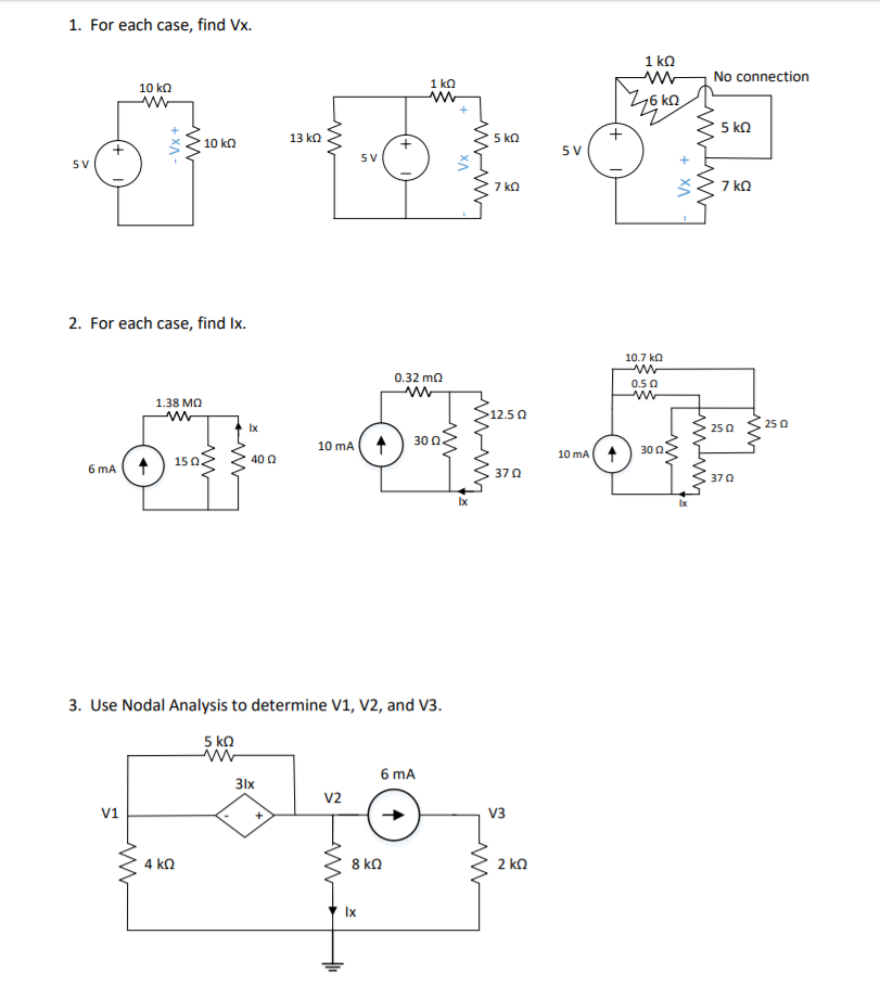 Solved: 1. For Each Case, Find Vx. No Connection 5 V 5 V 5... | Chegg.com