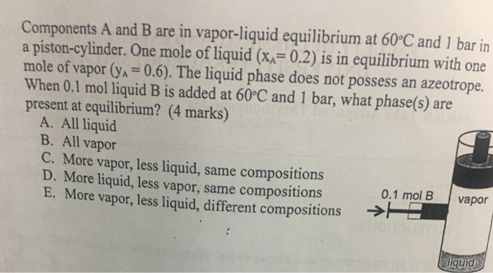 Solved Components A and B are in vapor-liquid equilibrium at | Chegg.com