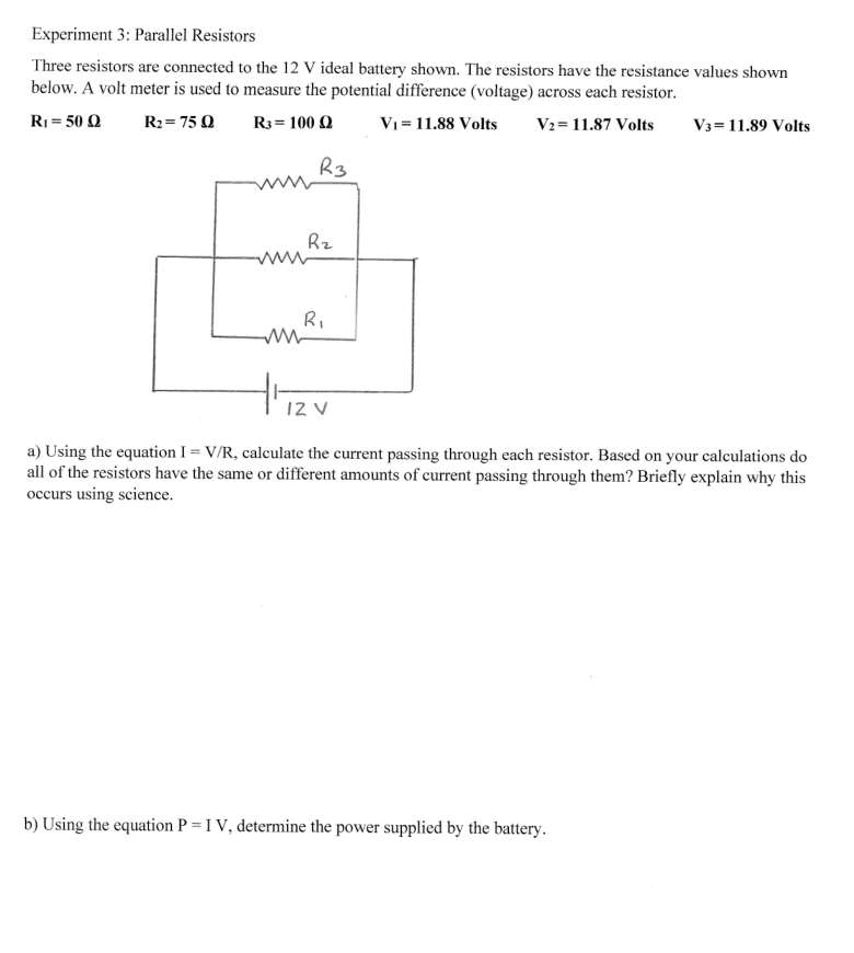 Solved Experiment 3: Parallel Resistors Three Resistors Are | Chegg.com