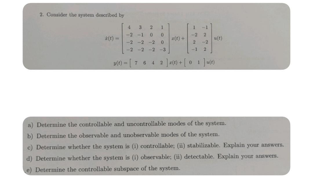 Solved 2. Consider the system described by | Chegg.com
