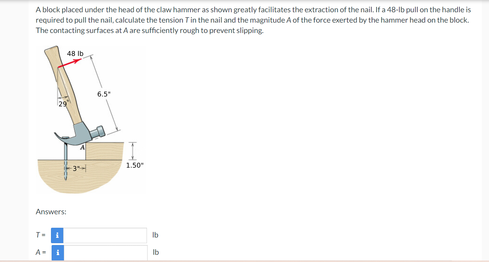 Solved A block placed under the head of the claw hammer as