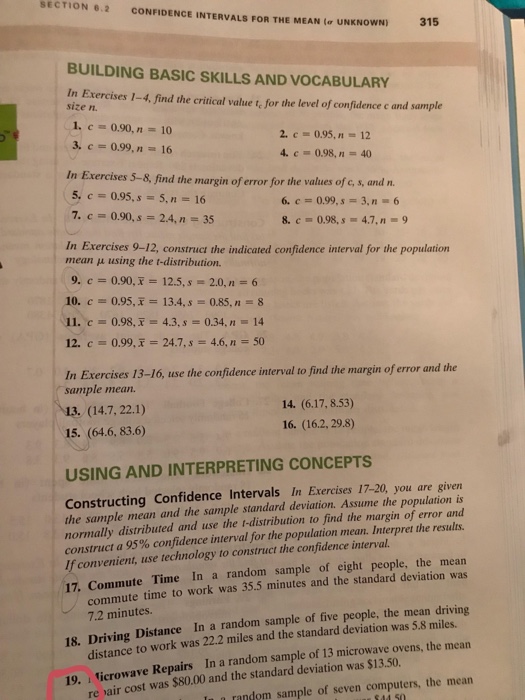 Solved SECTION 6.2 CONFIDENCE INTERVALS FOR THE MEAN (σ | Chegg.com