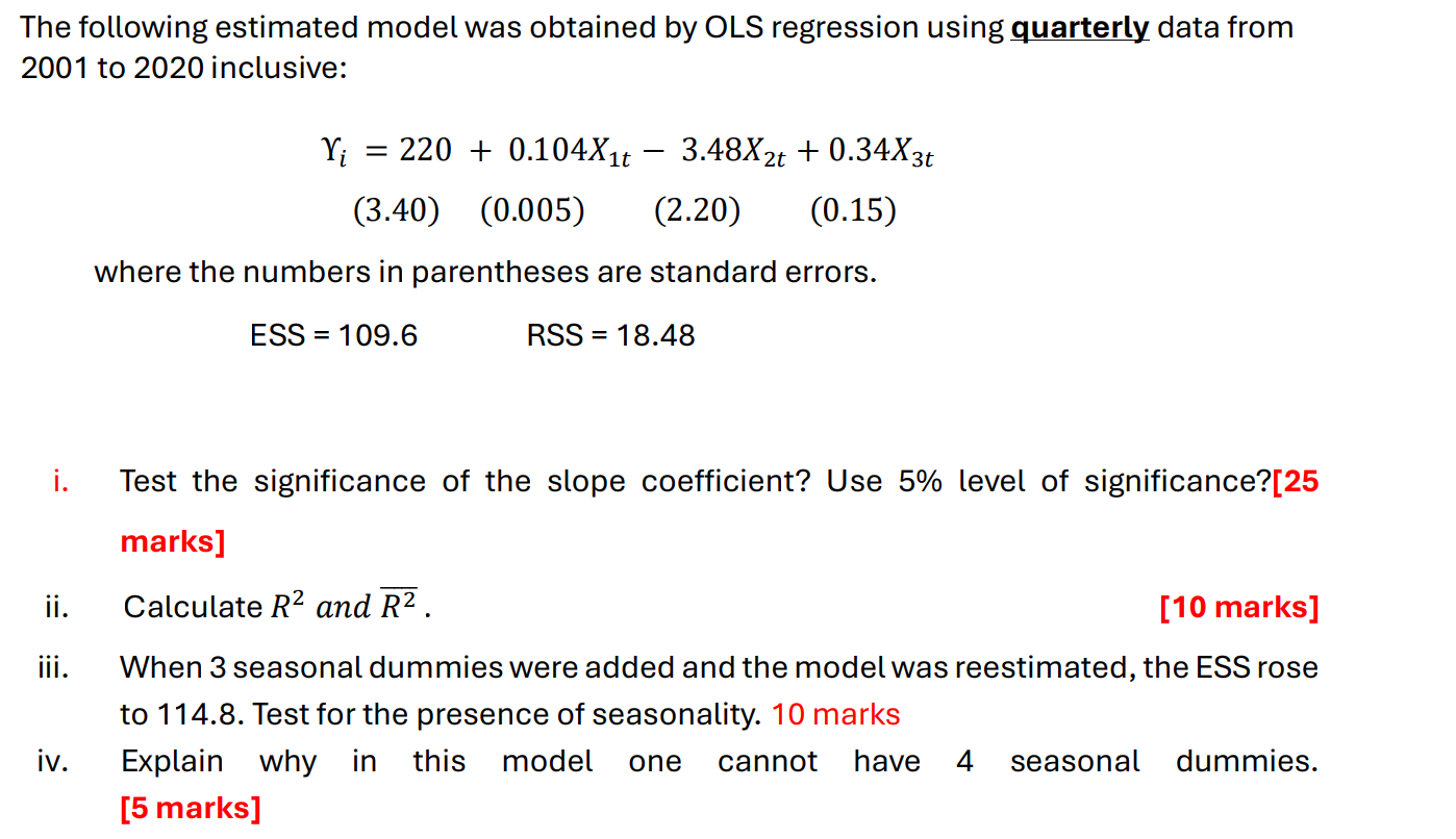 Solved The following estimated model was obtained by ﻿OLS | Chegg.com