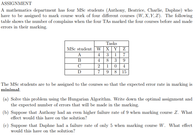 Solved ASSIGNMENT A mathematics department has four MSc Chegg