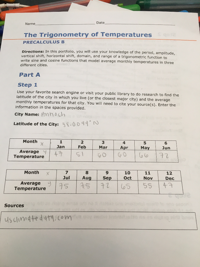Solved Name Date The Trigonometry of Temperatures | Chegg.com