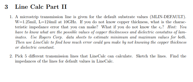 Solved 3 Line Calc Part II 1. A microstrip transmission line | Chegg.com