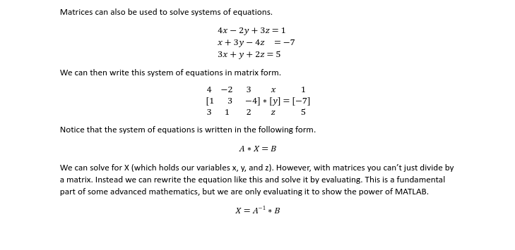 Solved Matrices can also be used to solve systems of | Chegg.com