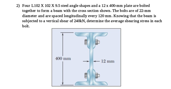 Solved 2) Four L102 X 102 X 9.5 steel angle shapes and a 12 | Chegg.com