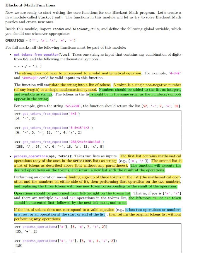 Blackout Math Utility Functions There is a lot to do | Chegg.com
