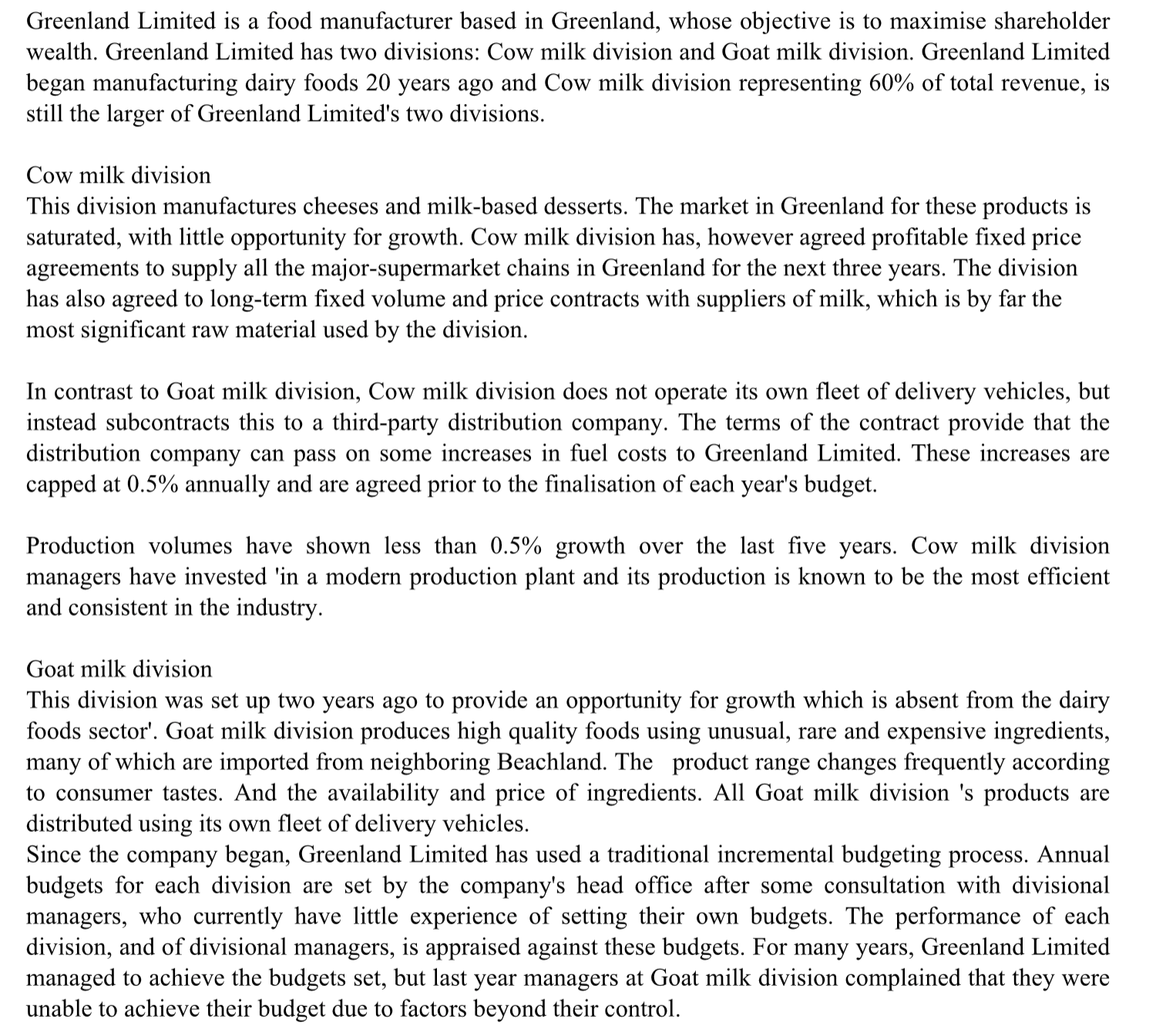 (iv.) Food produced in the Goat milk division is | Chegg.com