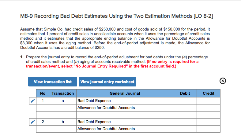 Solved M8-9 Recording Bad Debt Estimates Using the Two | Chegg.com