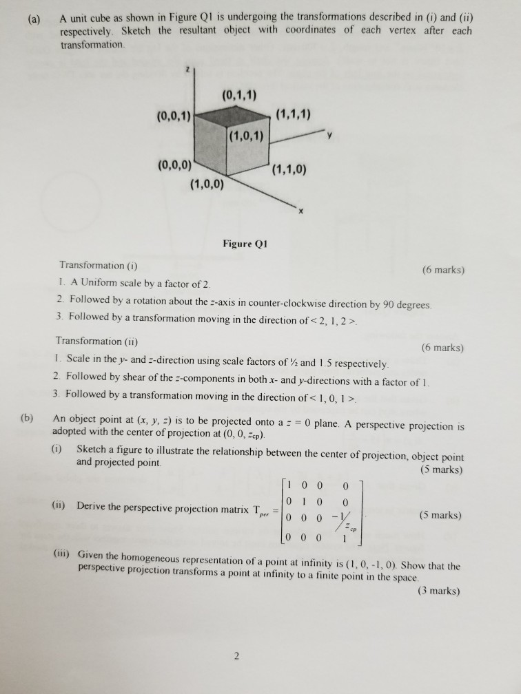 Solved A unit cube as shown in Figure Q1 is undergoing the | Chegg.com