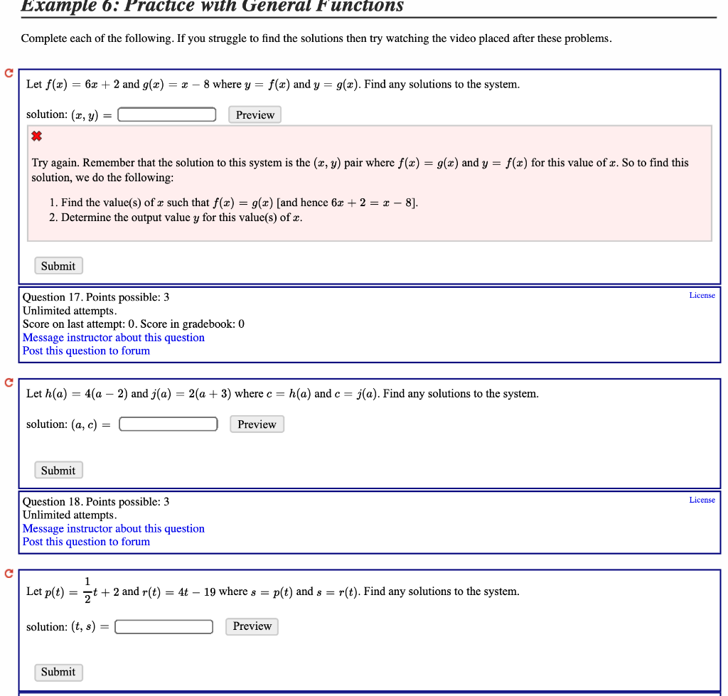 Solved Example 6: Practice with General Functions Complete | Chegg.com