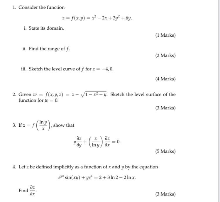 Solved 1 Consider The Function Z F X Y X2 2x 3y2 Chegg Com