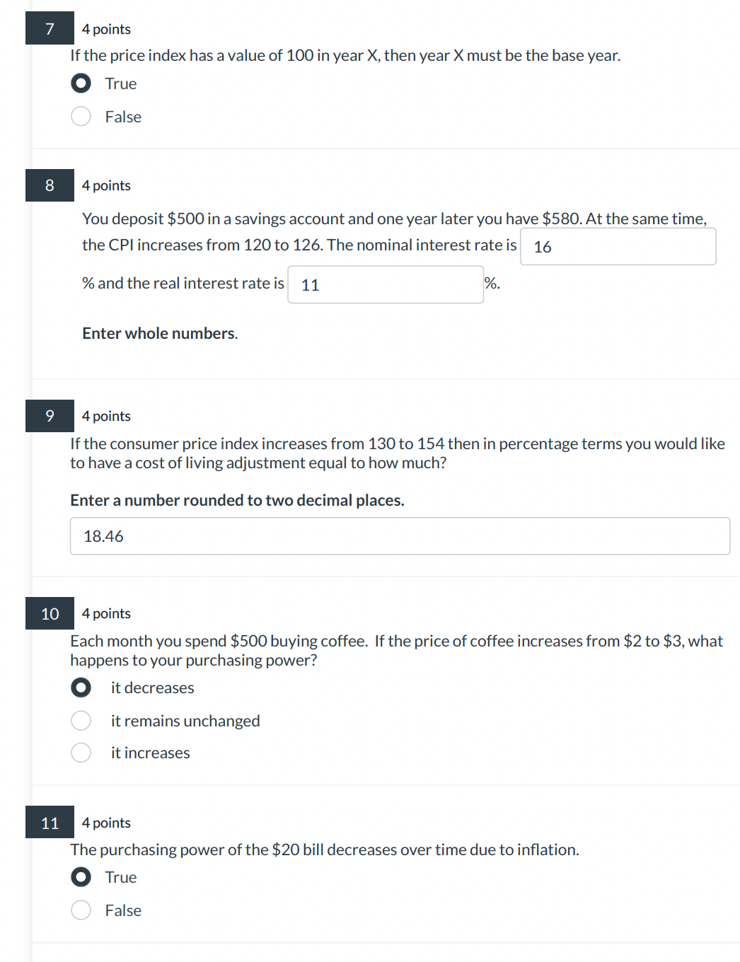 Solved 4 points If the price index has a value of 100 in | Chegg.com