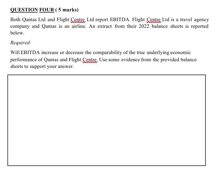 QUESTION FOUR ( 5 marks) Both Qantas Ltd and Flight | Chegg.com