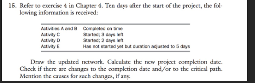 Solved 5. Refer to exercise 4 in Chapter 4 . Ten days after | Chegg.com