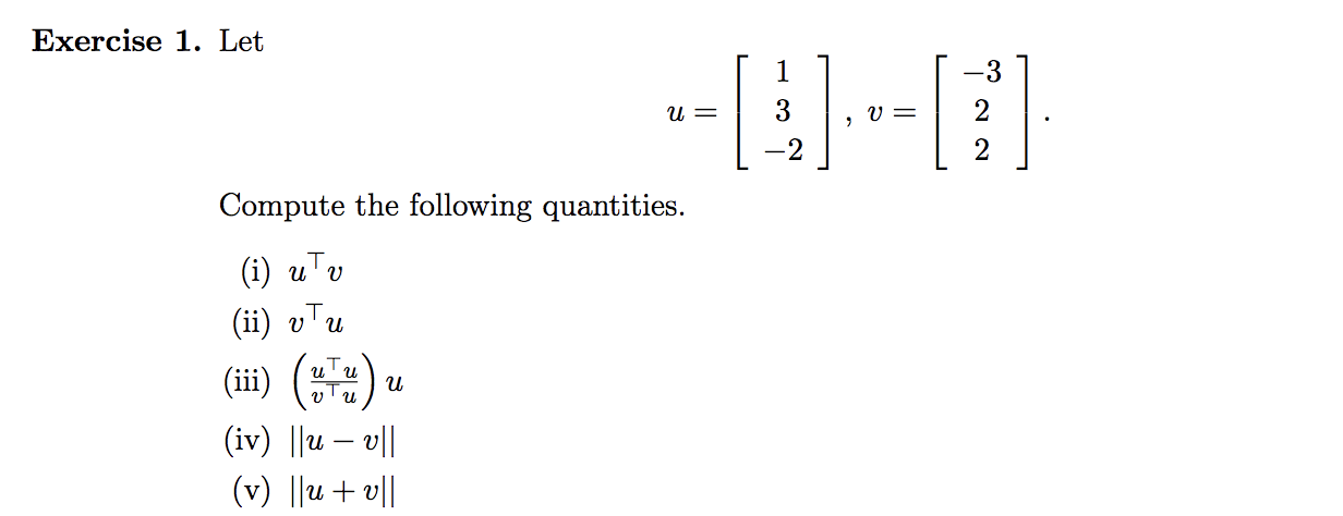 Solved Exercise 1. Let U = 3 V= 2 Compute the following | Chegg.com