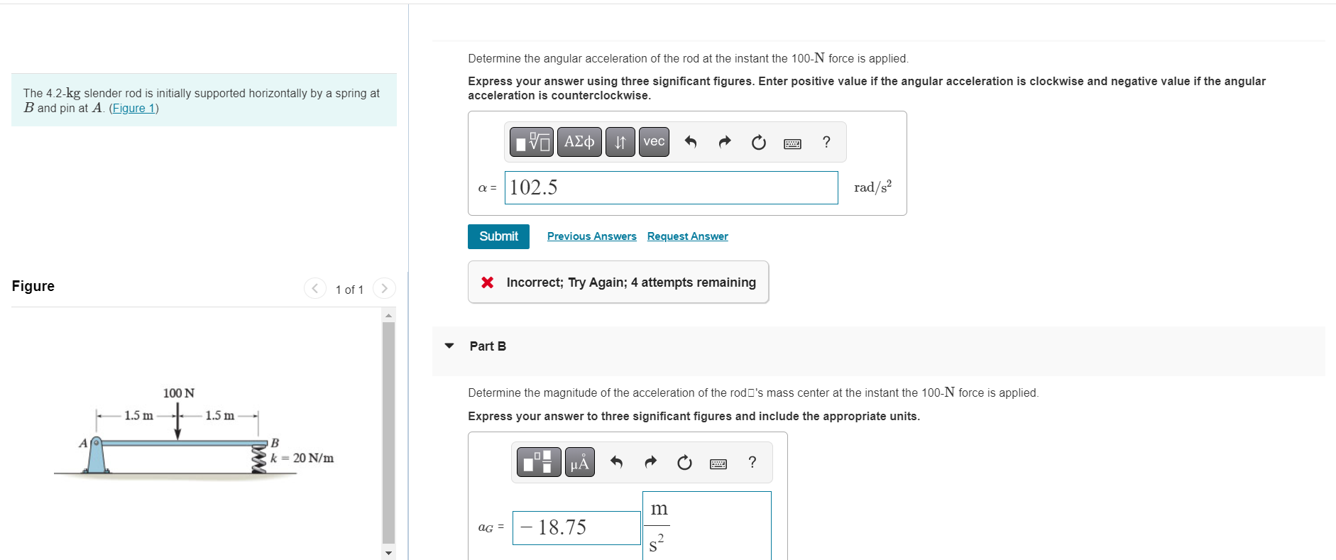 Solved Determine the angular acceleration of the rod at the | Chegg.com