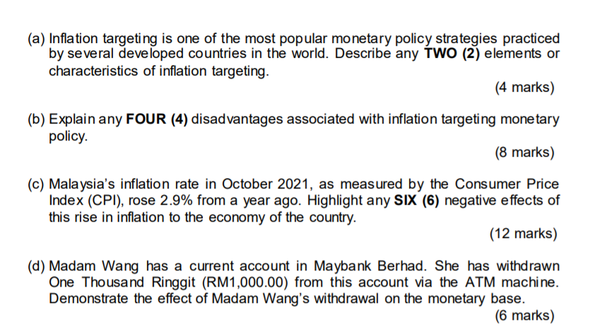 Solved (a) Inflation targeting is one of the most popular | Chegg.com
