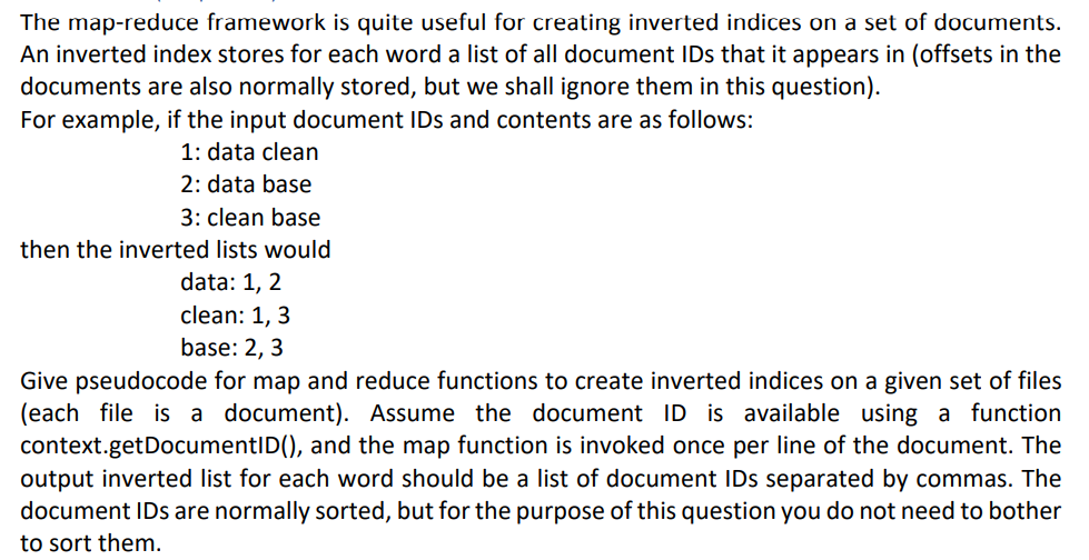 Solved The map-reduce framework is quite useful for creating | Chegg.com