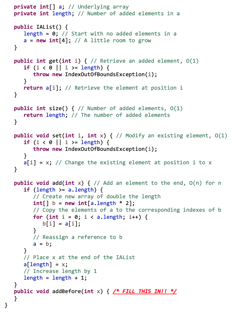 Solved (IAList addBefore) In class, we implemented an | Chegg.com