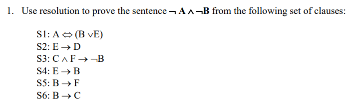 Solved 1. Use resolution to prove the sentence – A1-B from | Chegg.com