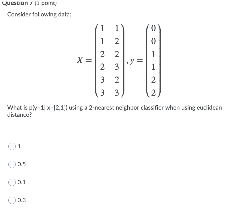 Question 1 Point Consider Following Data 1 1 W Chegg Question 1 Point Consider Following Data 1 1 W Chegg
