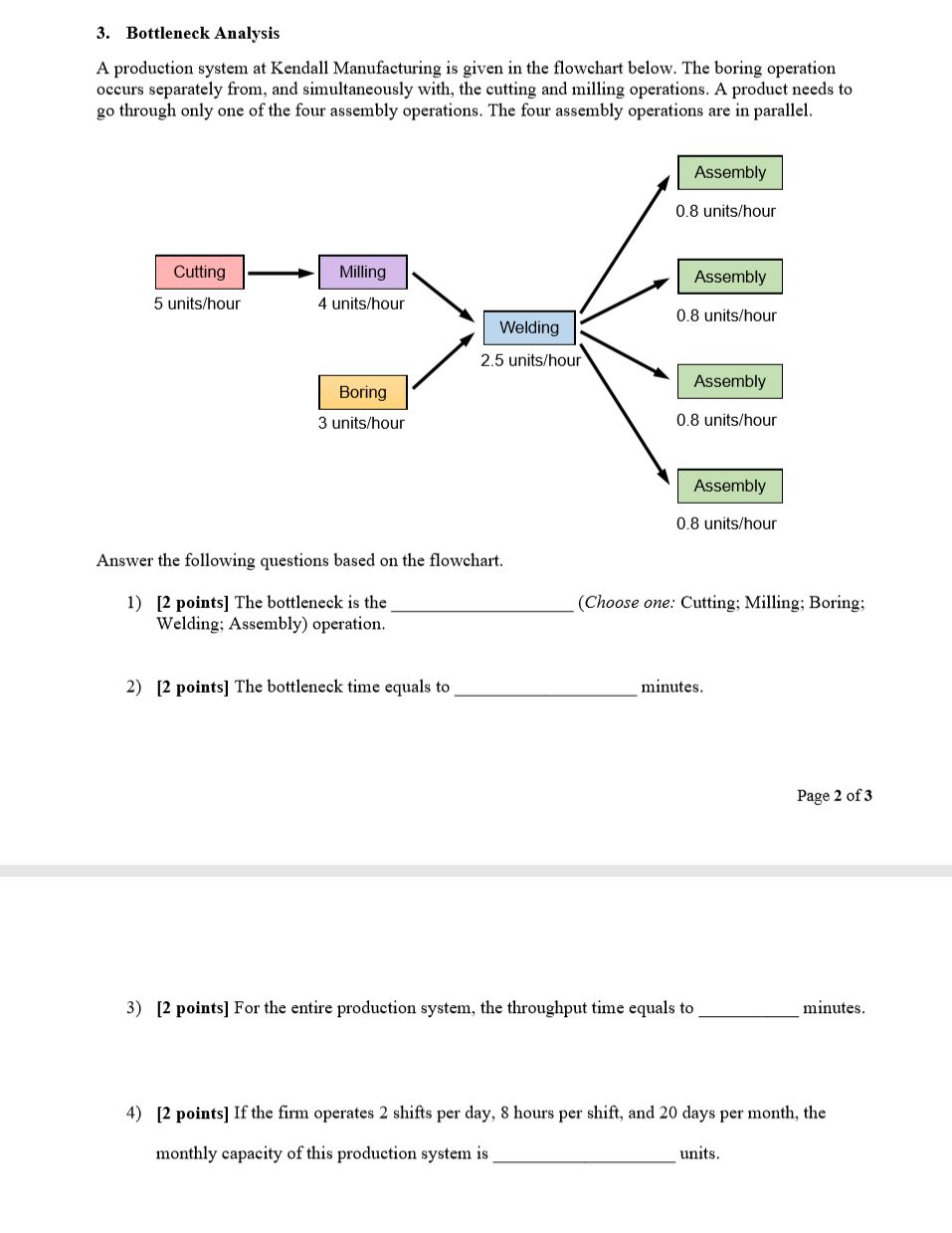 Solved 3. Bottleneck Analysis A production system at Kendall | Chegg.com