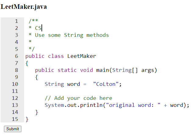 Complete The Class Leetmaker Class Using String 